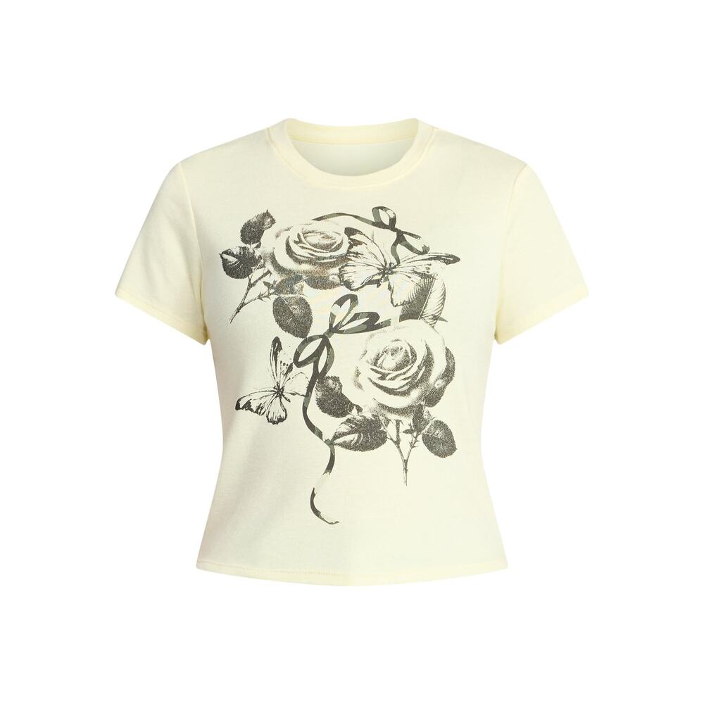 DOE Rose Butterfly Bow Graphic Baby Tee - Women's XL